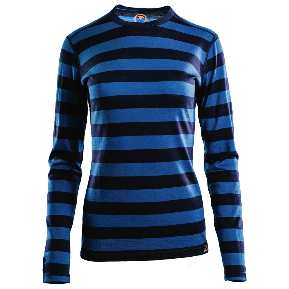 Isobaa Womens Merino 180 Long Sleeve Crew (Stripe Navy/Denim