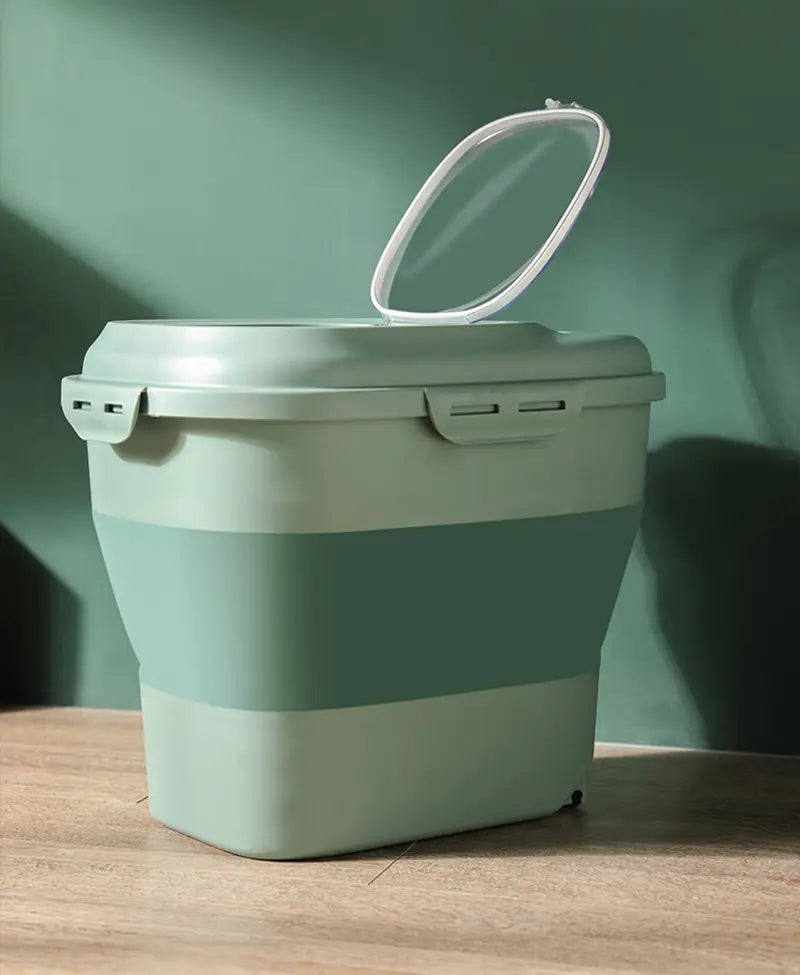 Foldable pet food storage bucket