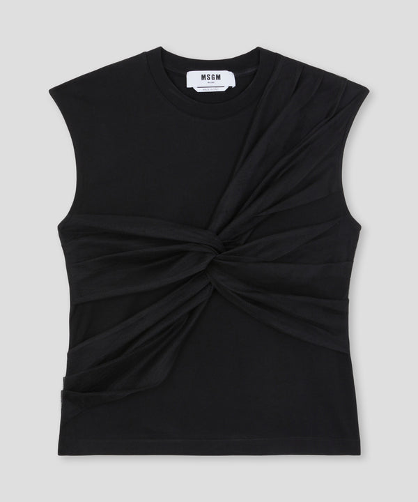 MSGM 티셔츠 Sleeveless T-shirt with tulle detail