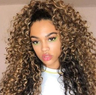 Ombre Honey Blonde Colored Kinky Curly Lace Front Human Hair wig