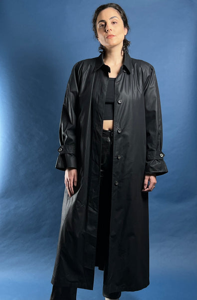 Vintage 1980s Black London Fog Trench Coat – Inky Depths