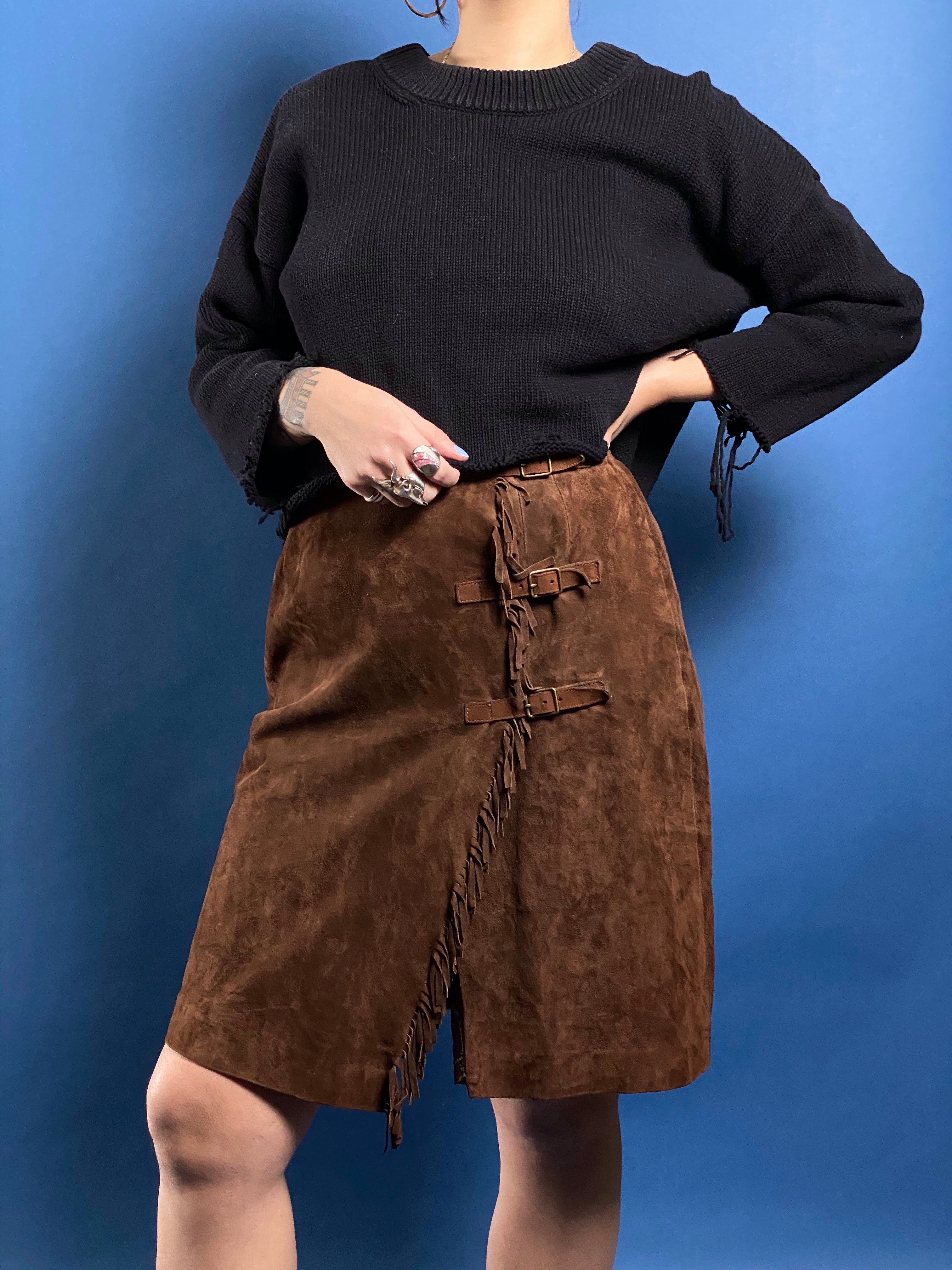 Vintage RALPH LAUREN Collection Suede Western Skirt – Inky Depths
