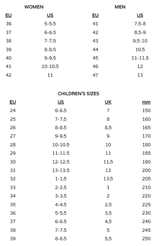 shoe sizing chart