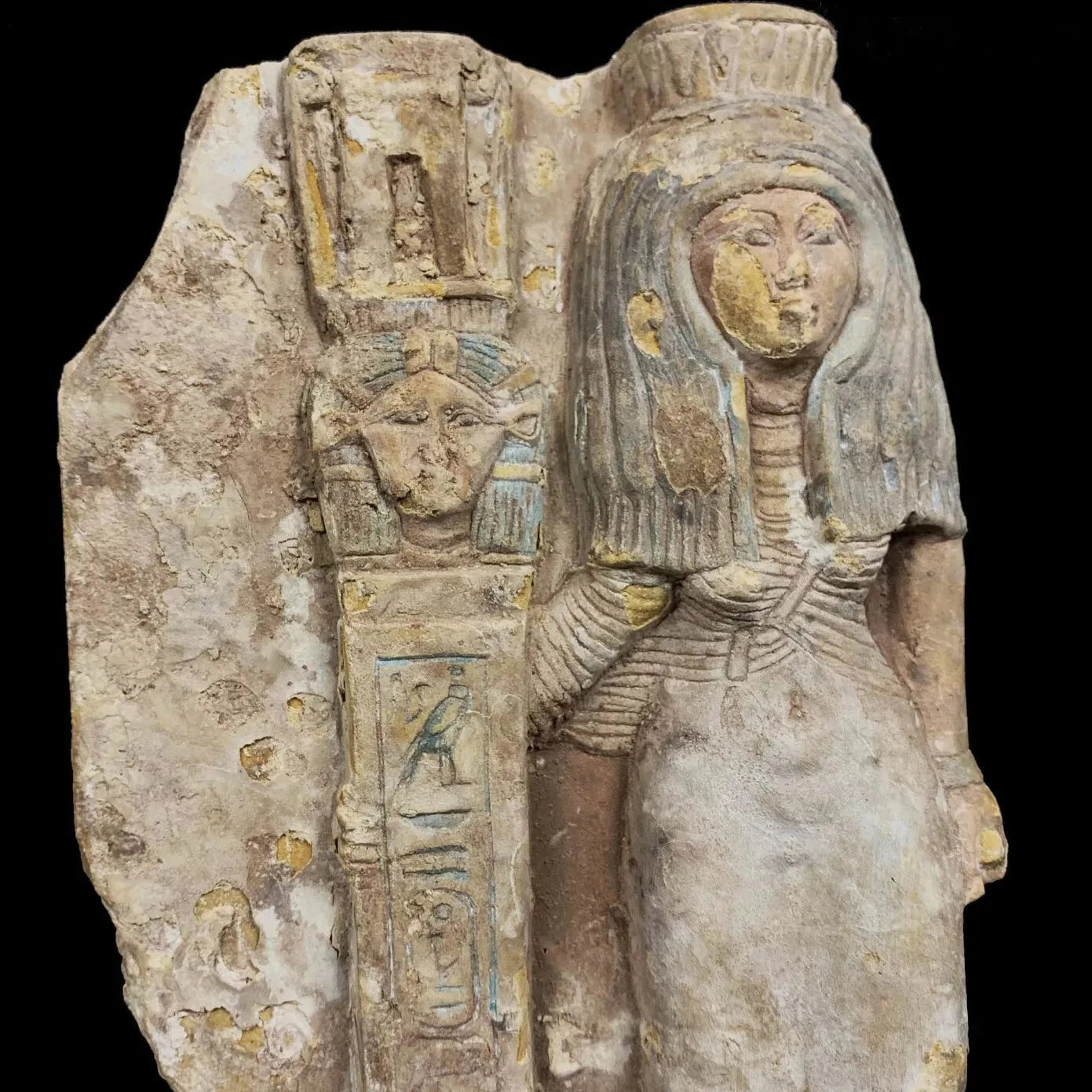 Queen Hatshepsut and Goddess Hathor Limestone Sculpture