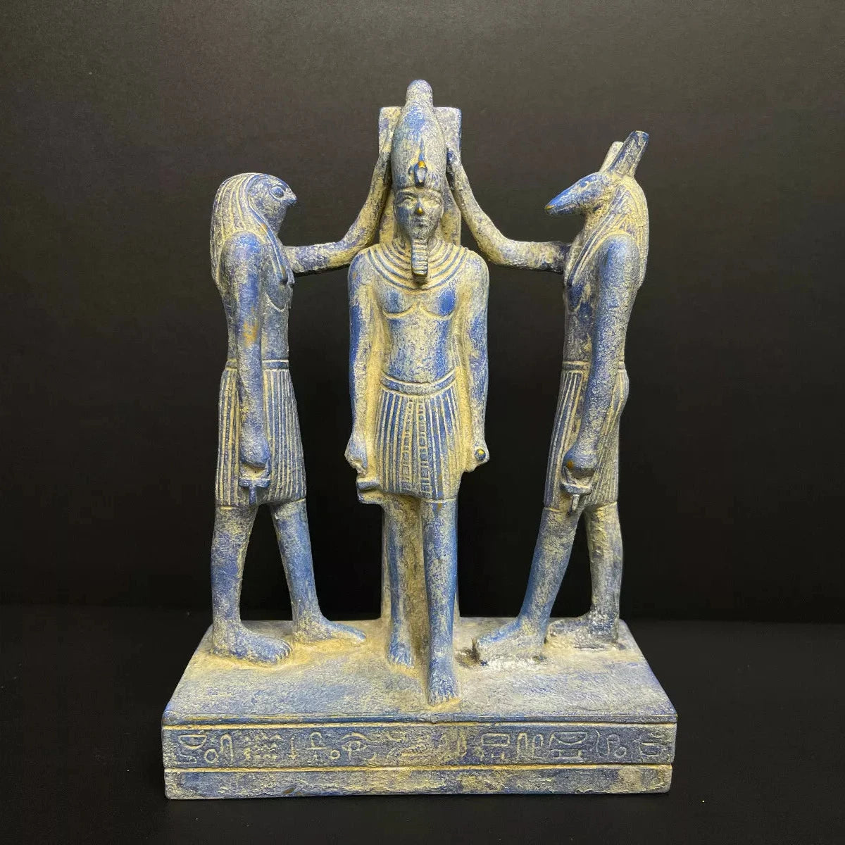 Handcrafted Coronation of King Ramesses III with Horus and Seth Statue