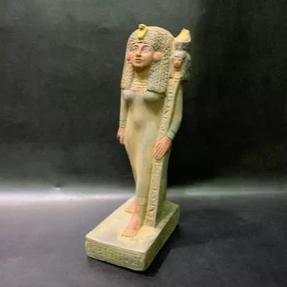 Handcrafted Queen Hatshepsut Statue with Cobra - Limestone Sculpture