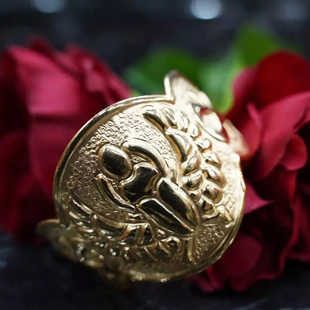 Gold-Plated Egyptian Scarab Bracelet with Ankh Charm