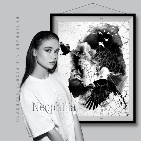 Neophilia is a luxurious artwork that speaks to a restless spirit of exploration. It is crafted to convey its unique message to those who understand its artistry and sophistication, featuring a bold depiction of constantly looking for new desires.  BLU3BRAND COPYRIGHTED EXCLUSIVE, DO NOT DUPLICATE IT WITHOUT PERMISSION.