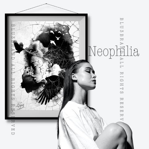 Neophilia is a luxurious artwork that speaks to a restless spirit of exploration. It is crafted to convey its unique message to those who understand its artistry and sophistication, featuring a bold depiction of constantly looking for new desires.  BLU3BRAND COPYRIGHTED EXCLUSIVE, DO NOT DUPLICATE IT WITHOUT PERMISSION.