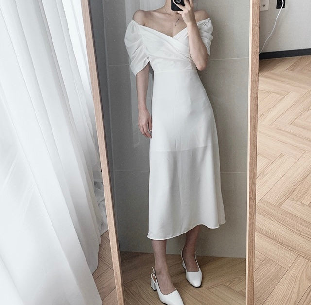 Sweetheart Neckline Puffed Sleeve Midi Dress – MyDearCloset