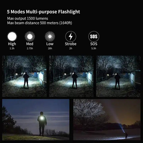 Lampe de poche L21 Peetpen edc avec 5 modes de luminosité différents éclairant jusqu'à 500 m avec un maximum de 1500 lumens