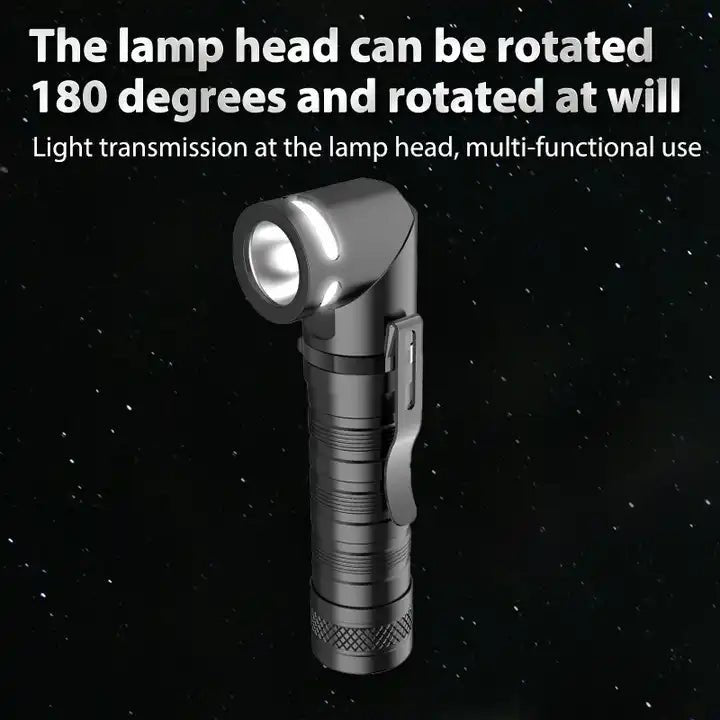 Une lampe de poche rotative éclairant dans l'obscurité, polyvalente et réglable pour une utilisation multifonctionnelle.