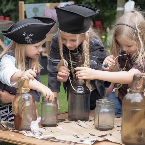 making a message in a bottle at a pirate themed birthday party