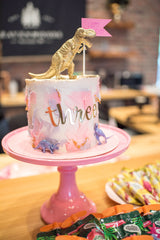 pink dinosaur birthday cake