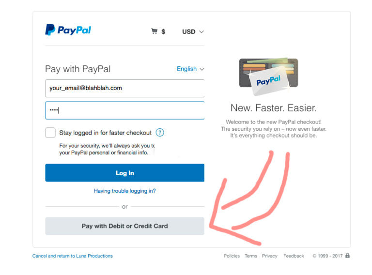 pay by credit card without a PayPal account