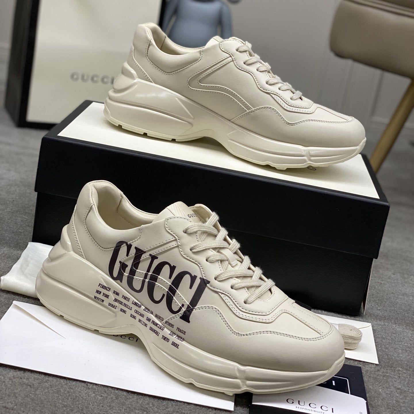 GG Rhyton casual men's and women's sneakers shoes
