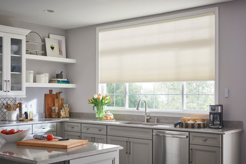 honeycomb shades above kitchen sink in huntington beach, California