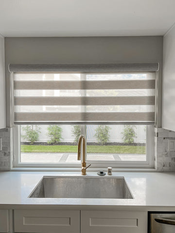 Alta Dual shades, Zebra Shades above kitchen sink near Huntington Beach, CA