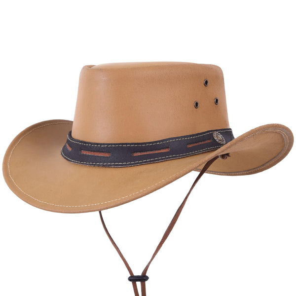 Large Brim Dual Tone Genuine Cow Leather Fancy Unisex Cowboy Hat - XL / Brown