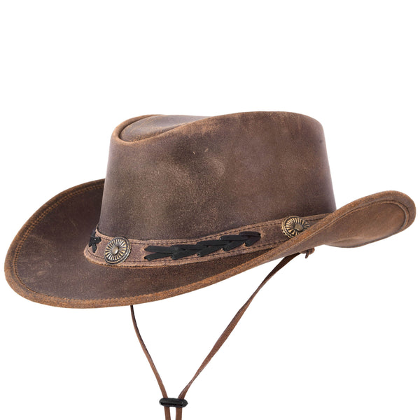 Vintage Distressed Brown Leather Hat W/Adjustable Chinstrap – MARA