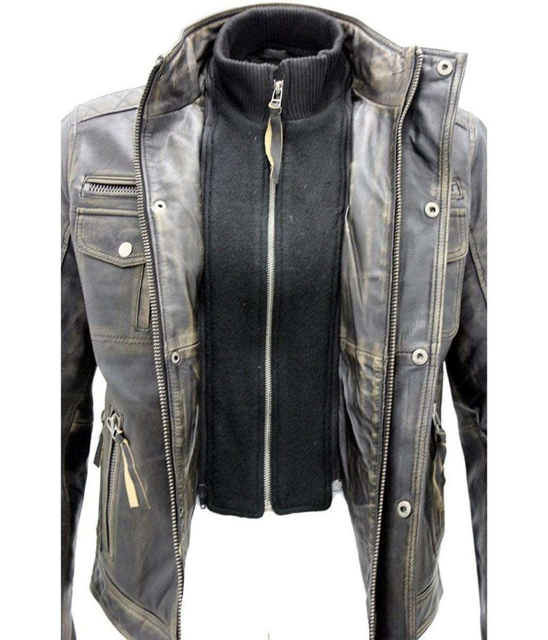 Men's Cafe Racer Distressed Brown Motorcycle Genuine Leather Jacket ...