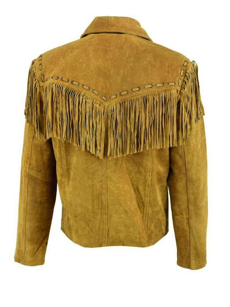 Mens New Native American Western Brown Suede Leather Jacket Fringe Tas Mara Leather 0355