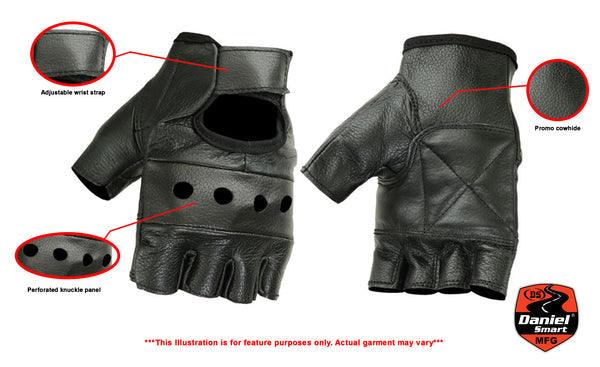 Leather Motorcycle Gloves - Women's - Washed Out Gray - Perforated -  Fingerless -DS74-DS