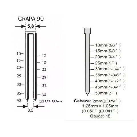 Clavos y grampas calibre GA18