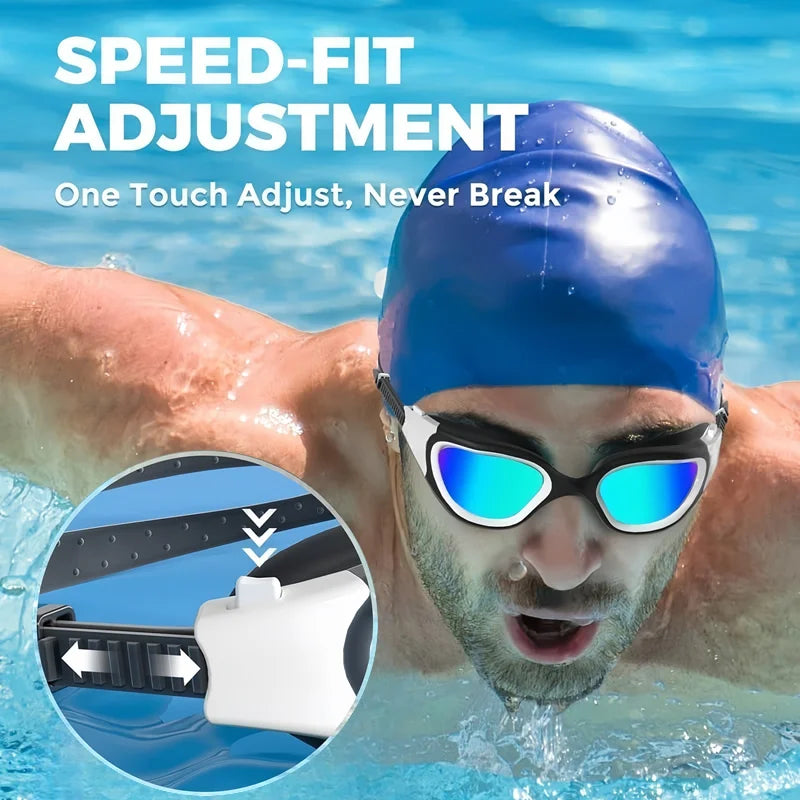 Coated Swimming Goggles for Women Men Anti Fog Anti UV Unisex Adult Quick Adjustable Silicone Swim Diving Goggles-Red-red-case