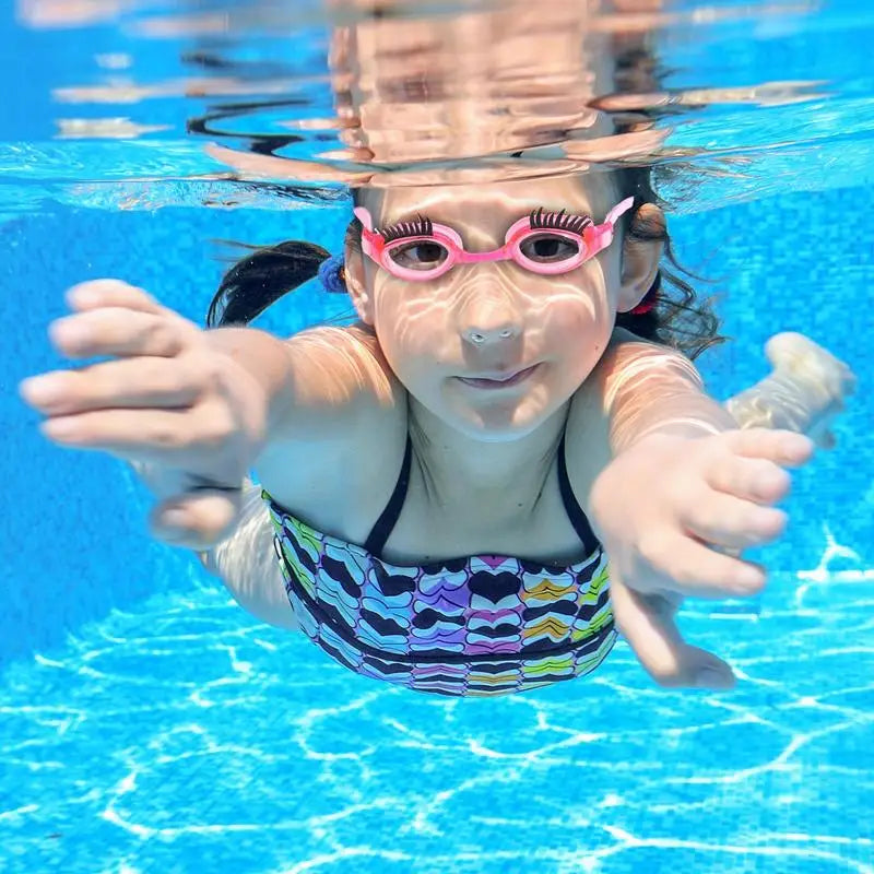 Swimming Goggles For Girls Eyelash-Enhanced Girl Goggles Goggles Case Included Adjustable Fit UV Protection For Safe Swimming-Pink