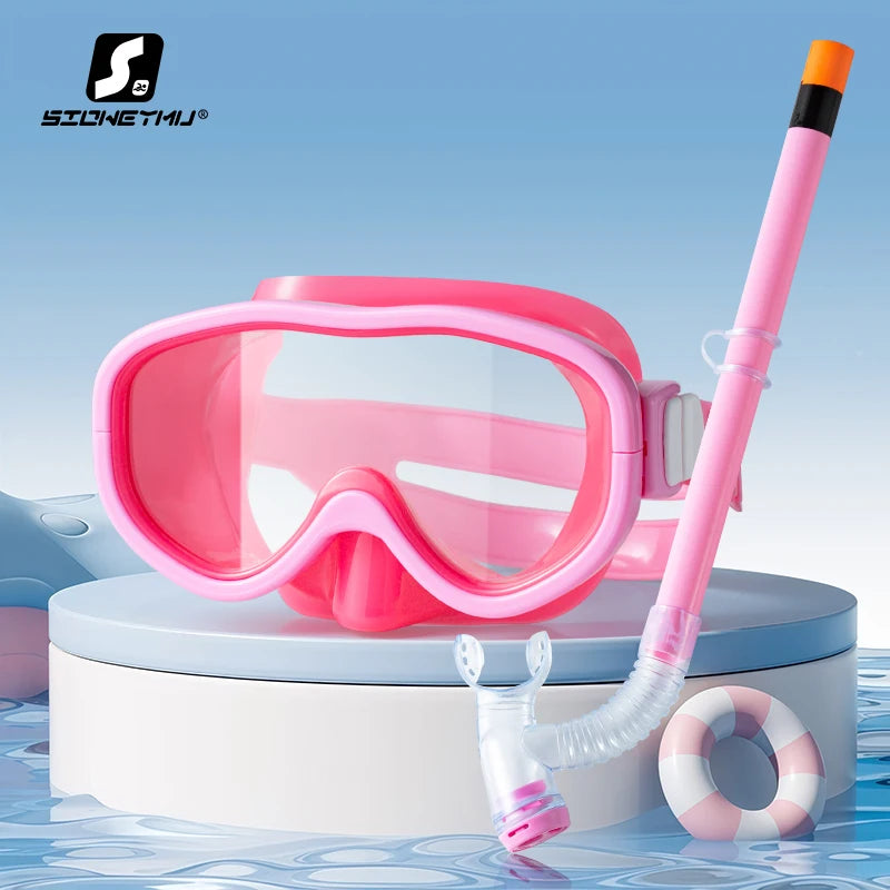 Waterproof Swimming Glasses for Children Diving Goggles for Men and Women Breathing Tube Semi-dry Snorkeling Equipment-pink set