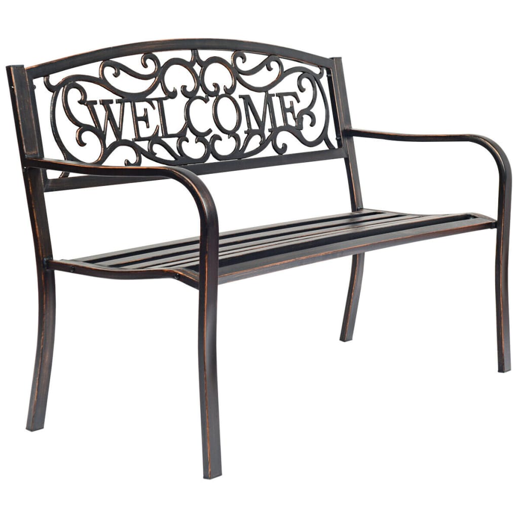Garden Bench Park Yard Outdoor Furniture Steel Frame Porch