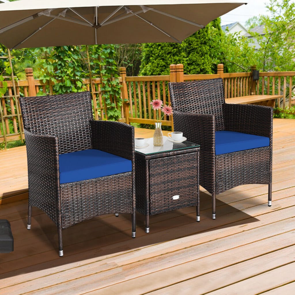 Outdoor 3 PCS Rattan Wicker Furniture Sets Chairs Coffee
