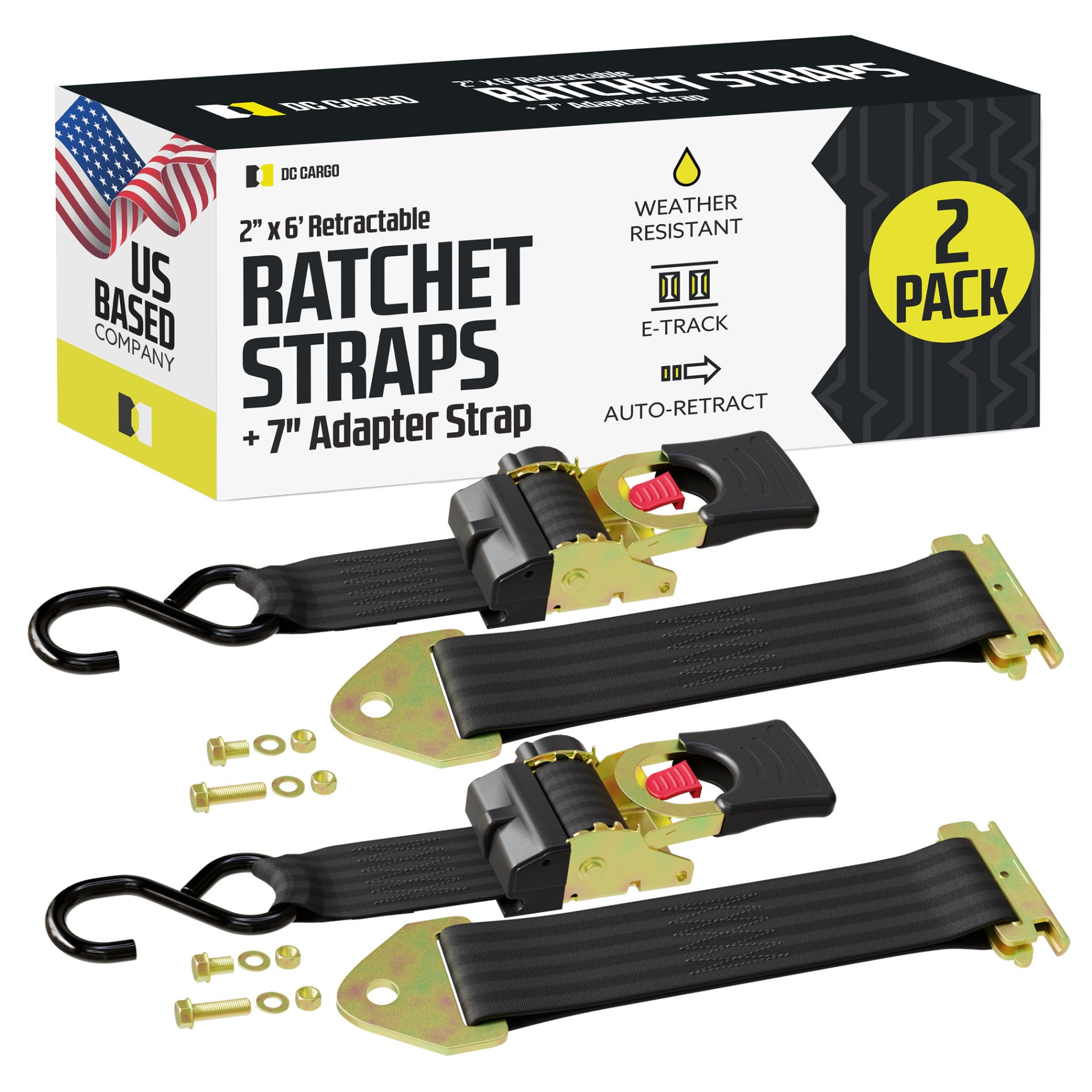 2 x 10' Retractable Ratchet Straps 2 Pack - DC Cargo