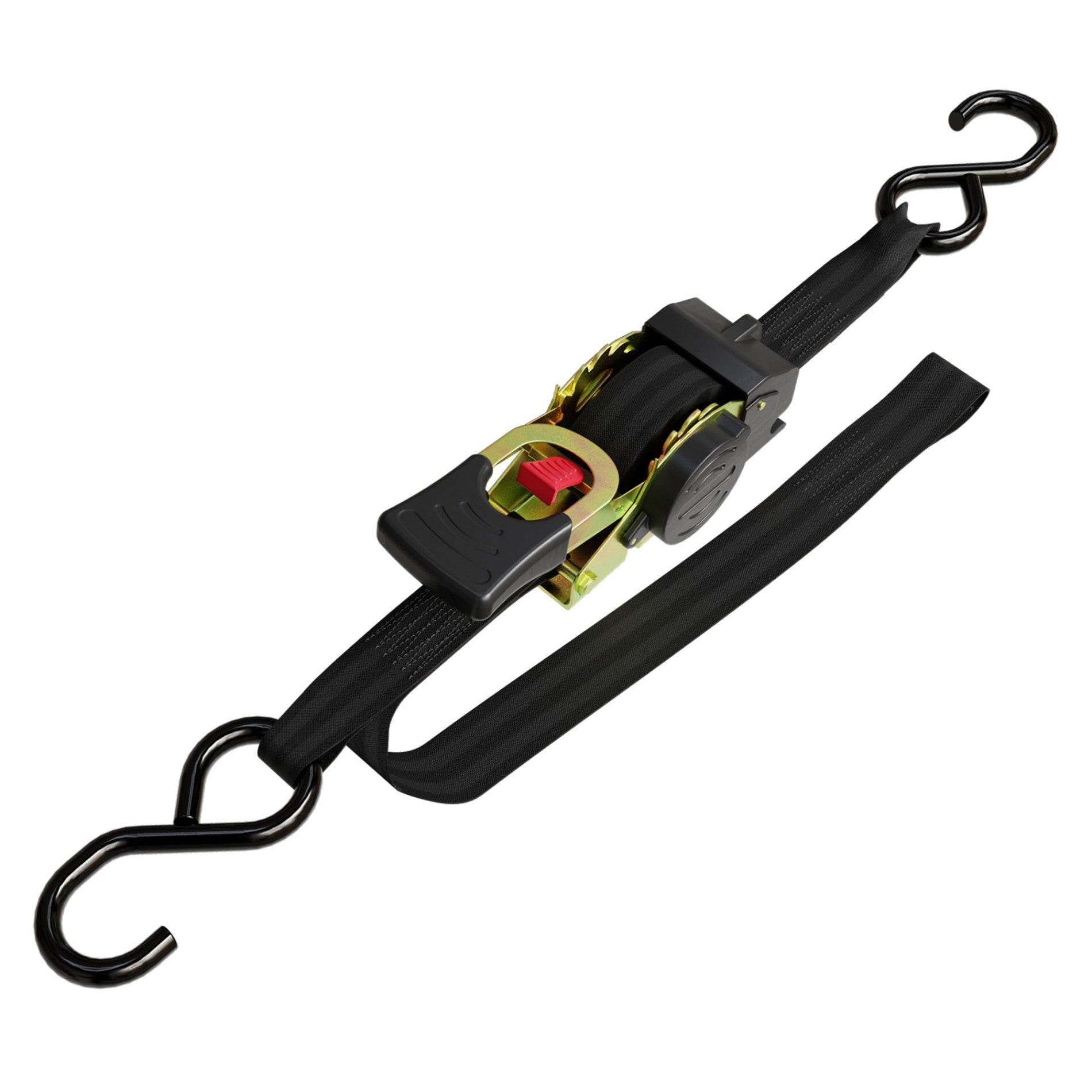 1 x 6' Motorcycle Ratchet Tie-Down Strap with Integrated Soft Loop, Flat Snap  Hook - Black