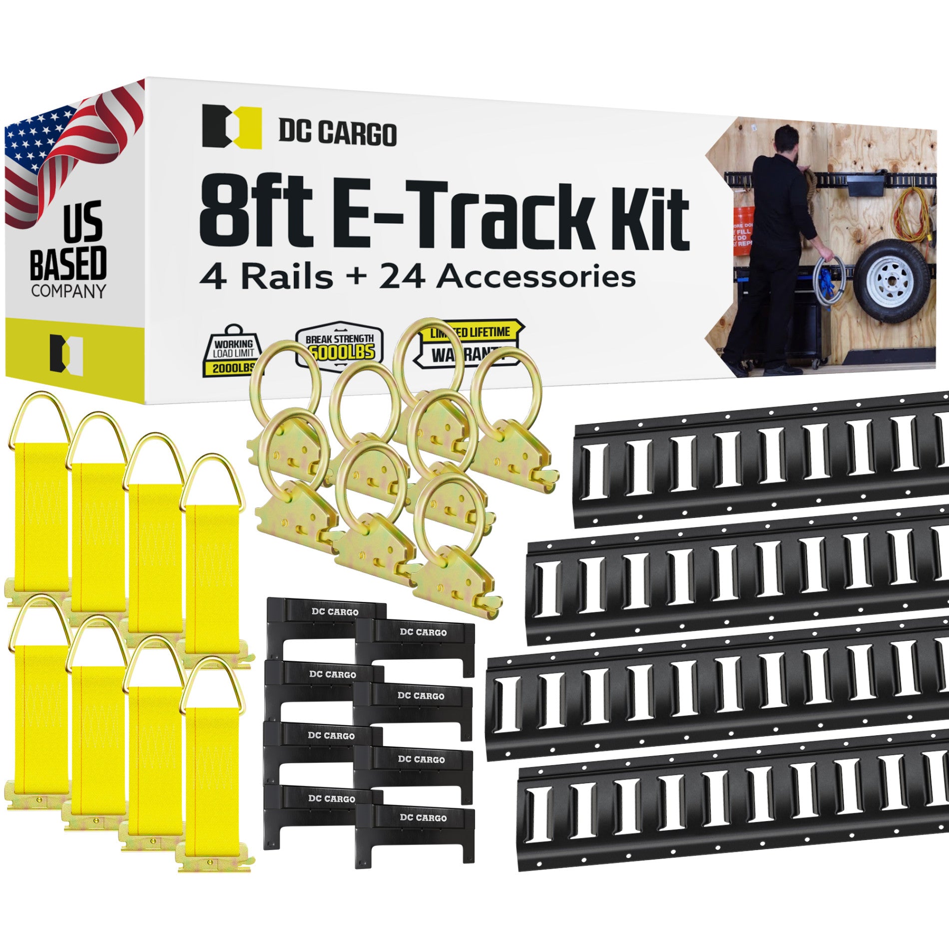 5' Black E-Track Kit - 8 Rails + Accessories - 32 Pcs