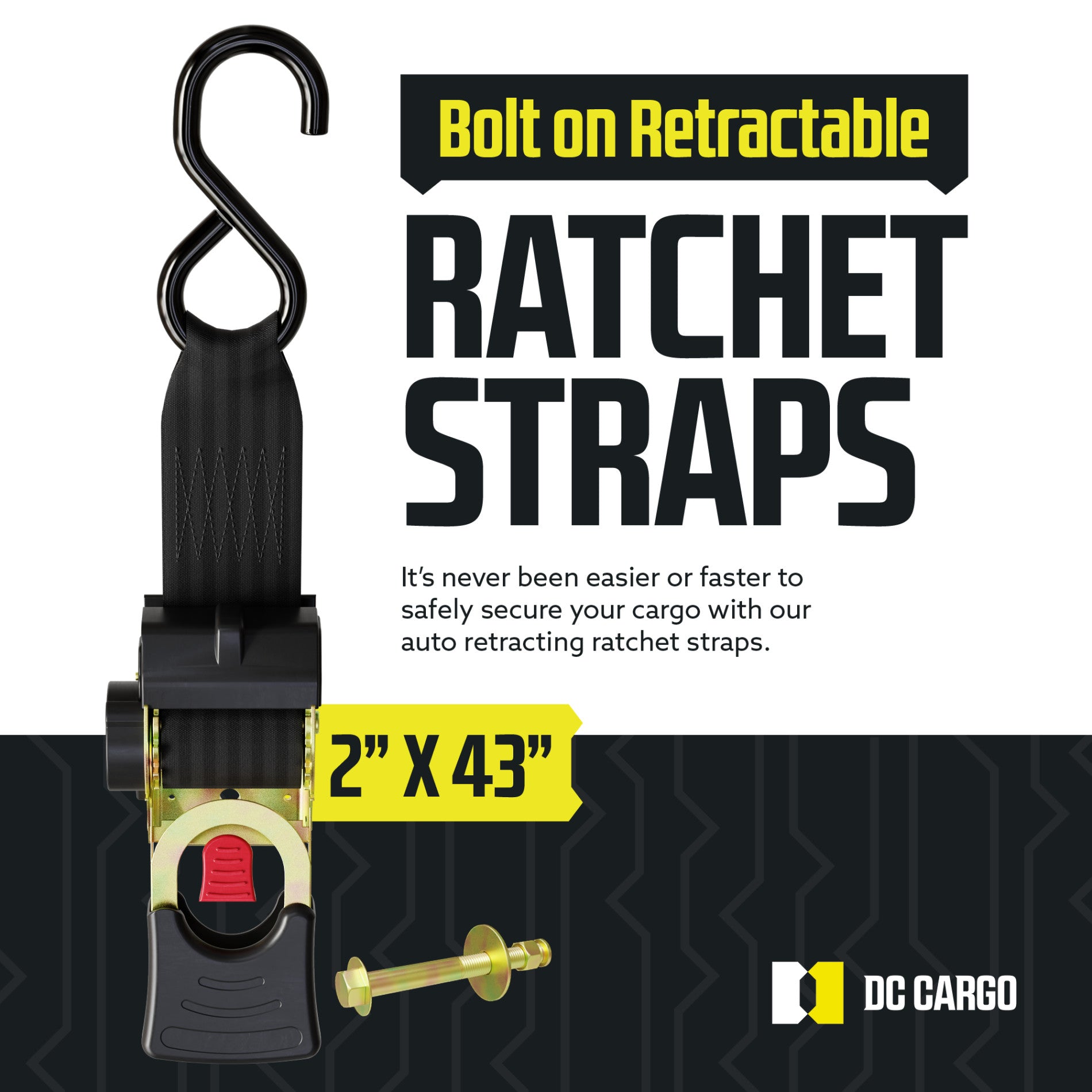 2 in x 43 in Bolt-On Retractable Ratchet Straps