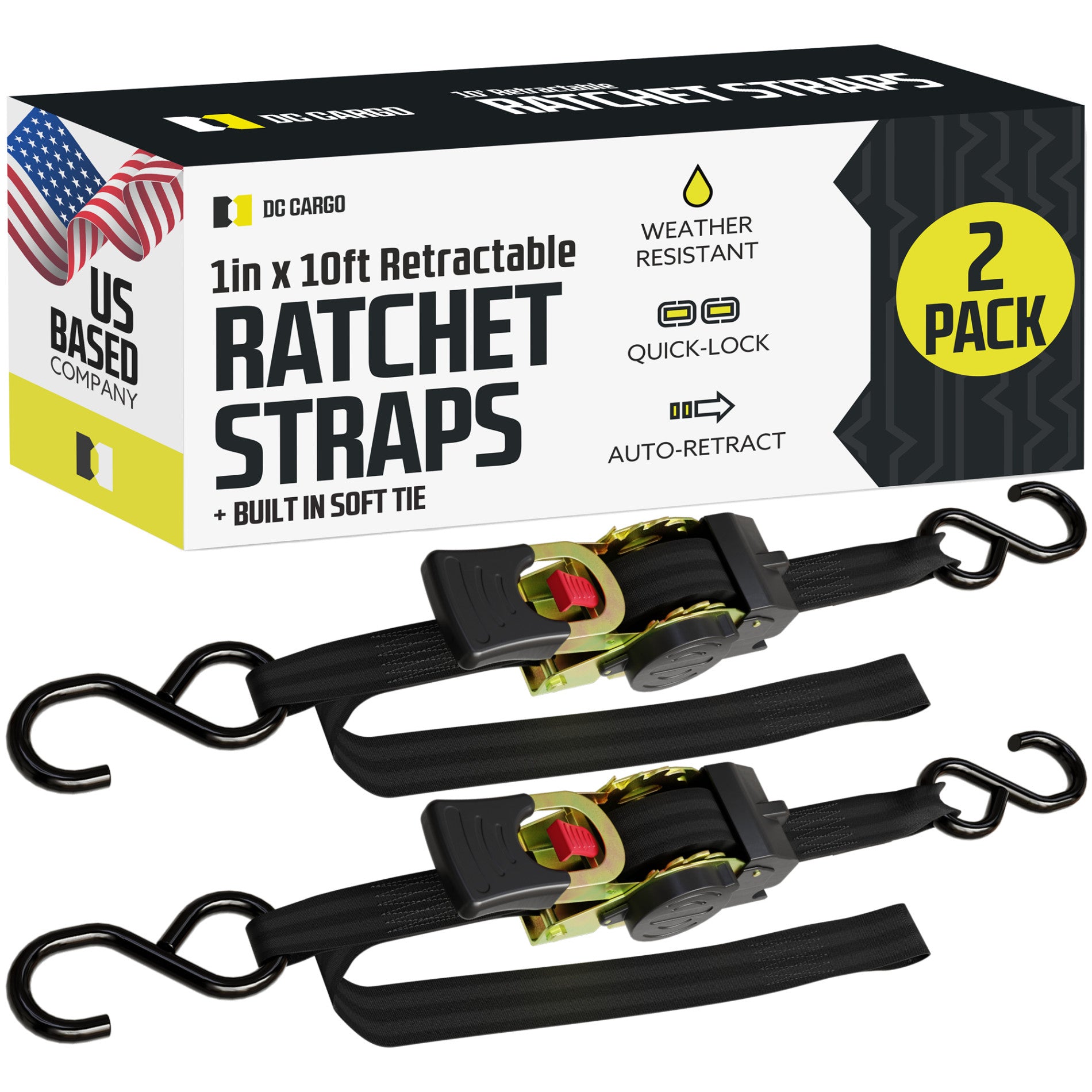 2 x 10’ Retractable Ratchet Straps 2 Pack