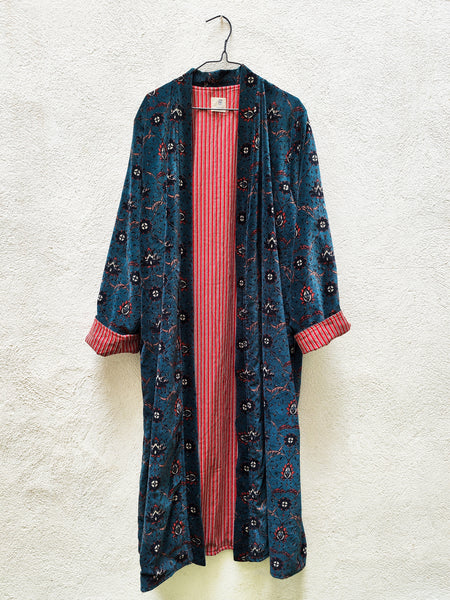 KIMONO LARGO TERCIOPELO FLORES - indigo collection store