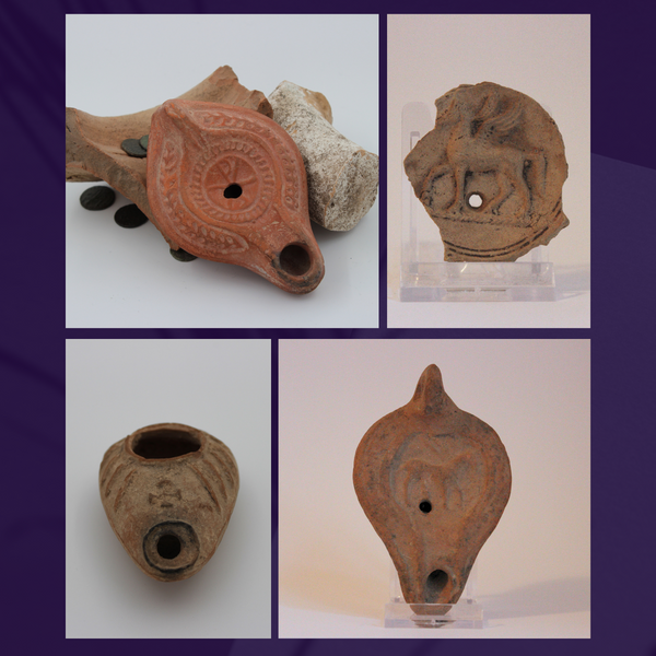 Collection of ancient roman oil lamps