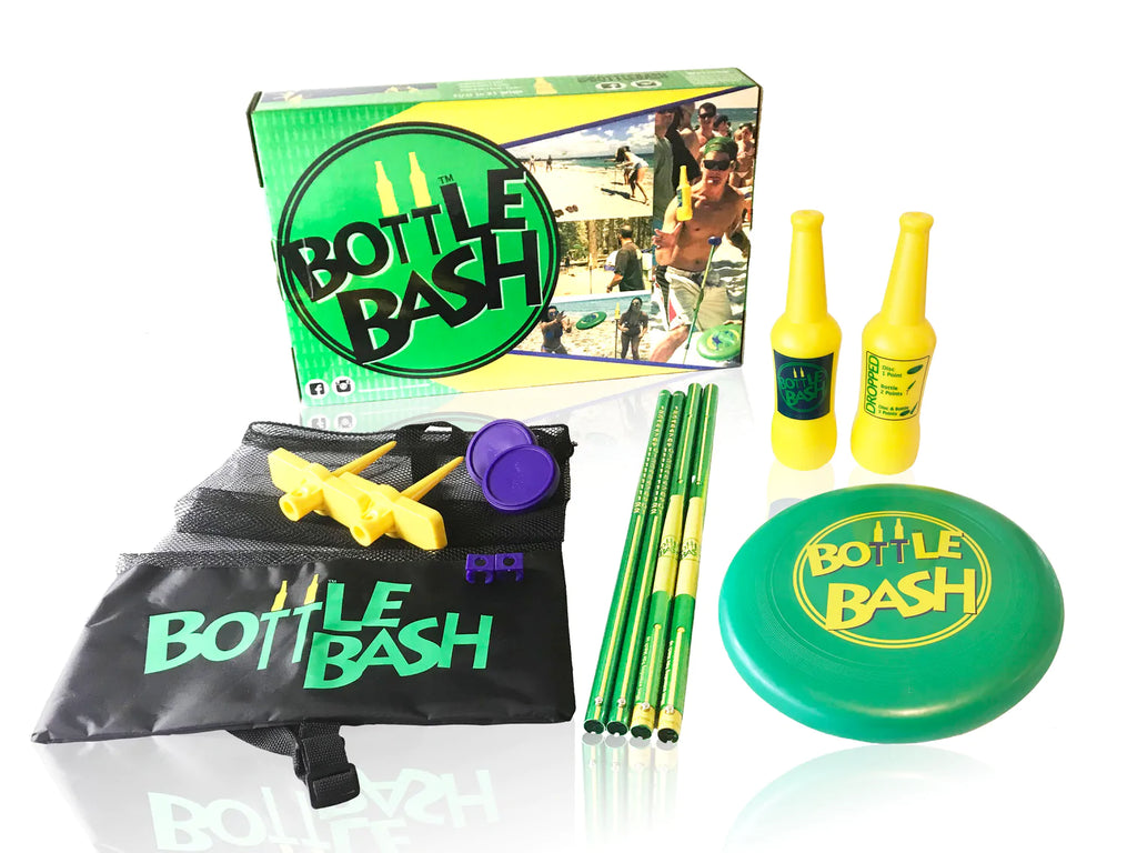 Promotional image of Bottle Bash showing what is included in the game bundle