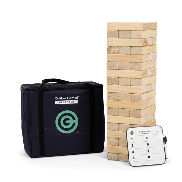 Promotional image of Timber Tower a giant block stacking yard game