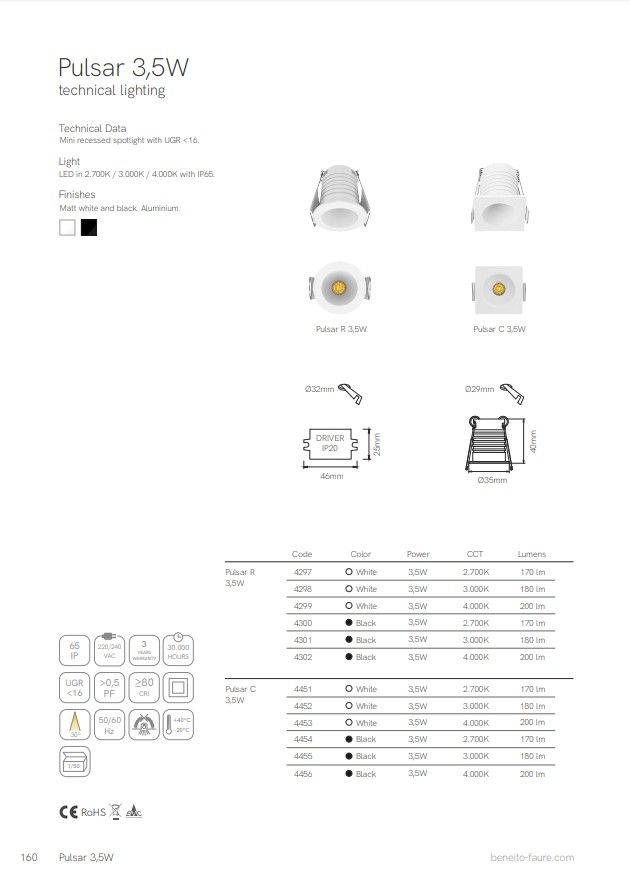 Plafonnier encastrable LED - Rond blanc IP54 Ø170 - 12W 3000k