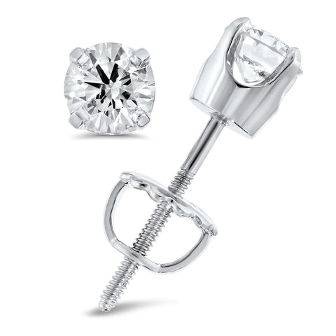 white gold diamond studs with threaded posts and backings