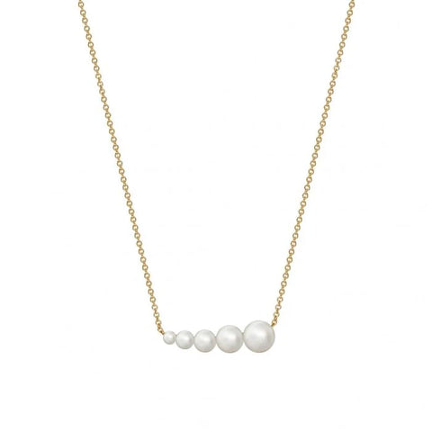 a yellow gold chain with graduated pearls