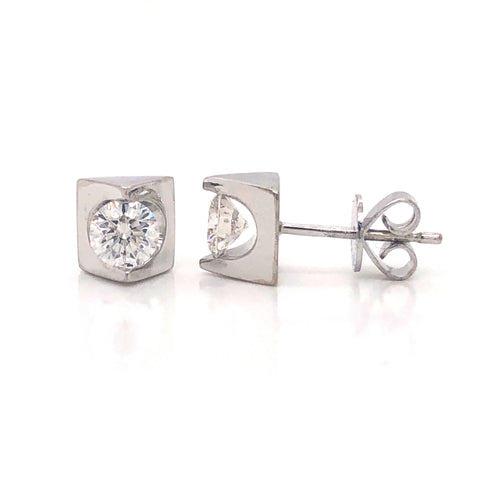 white gold channel set diamond stud earrings