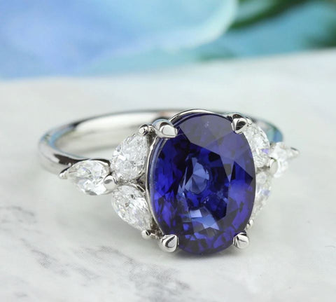 blue sapphire and diamond engagement ring