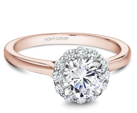 a rose gold halo engagement ring