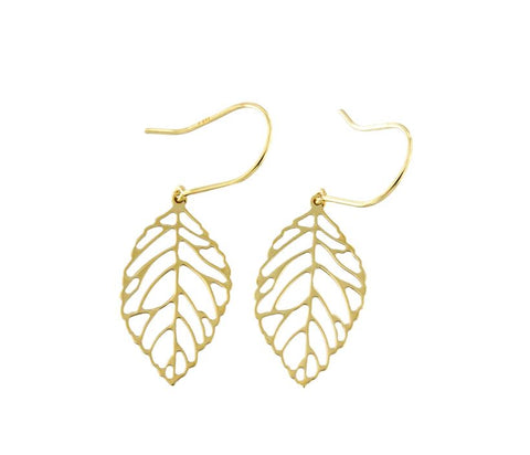 yellow gold open leaf earrings
