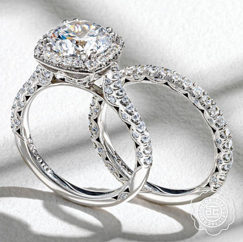 a diamond engagement ring with a matching wedding band